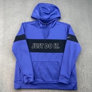 Nike Mens Large Blue Just Do It Dri-FIT Pullover Hoodie Colorblock Sweatshirt